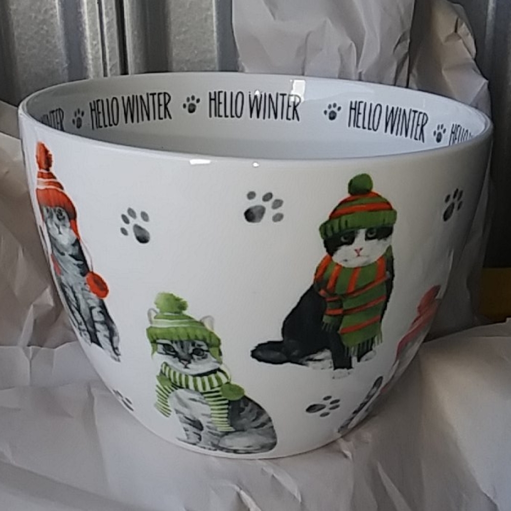 Christmas cat cup bone china